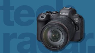 Canon EOS R6 II camera with a TechRadar background