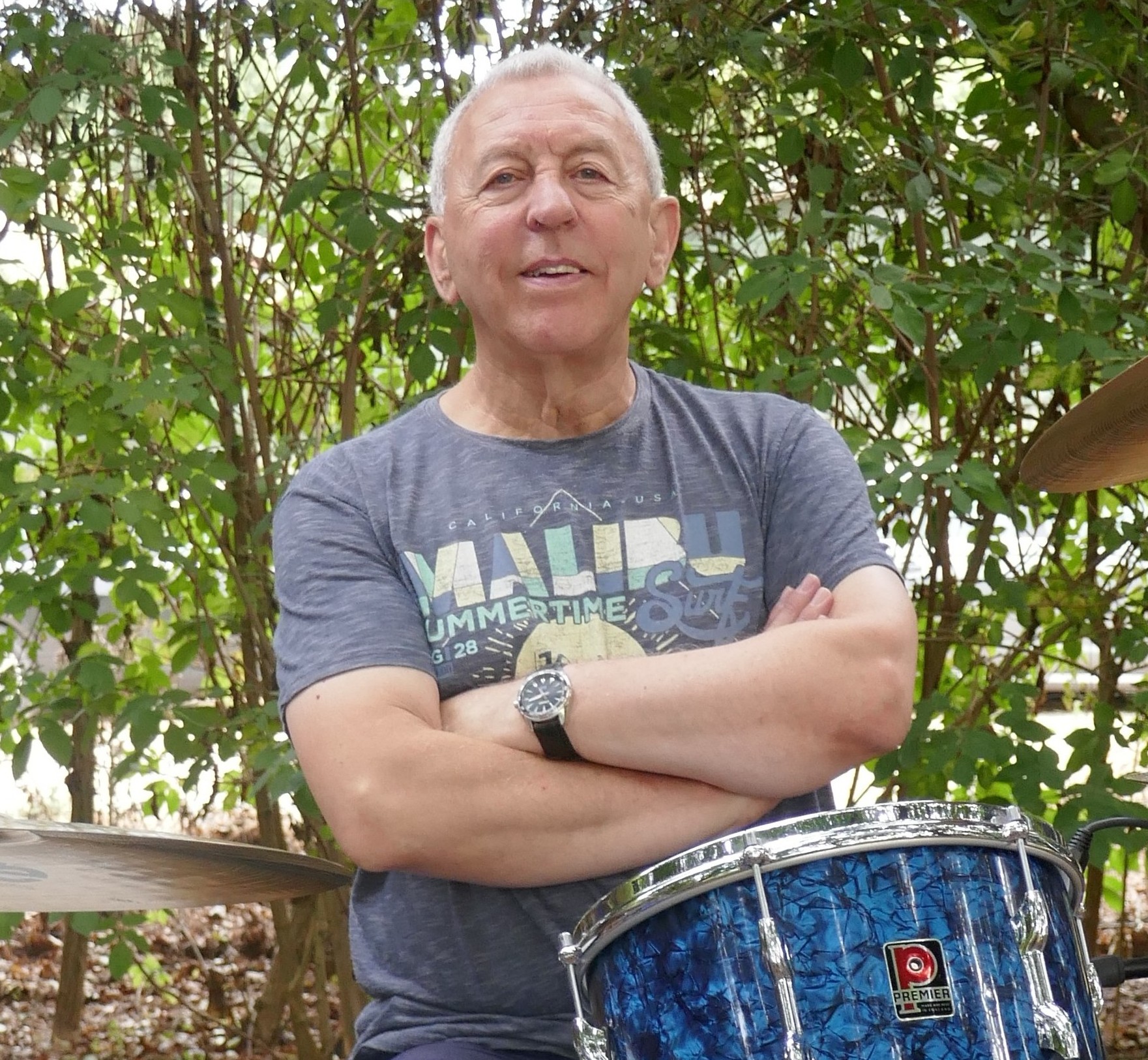 Geoff Nicholls, with mint early 1960s Premier kit.JPG