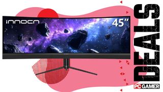 Innocn 45C1R gaming monitor on a pink deals background