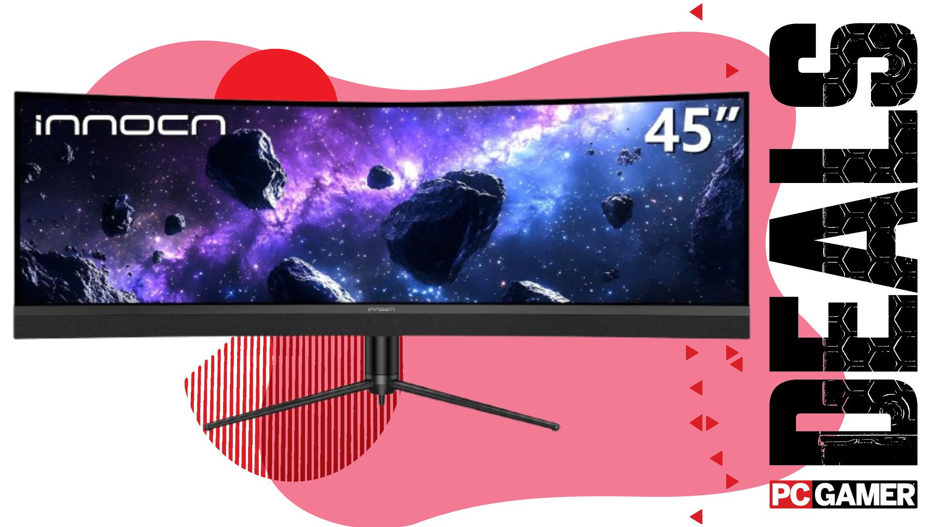 Innocn 45C1R gaming monitor on a pink deals background