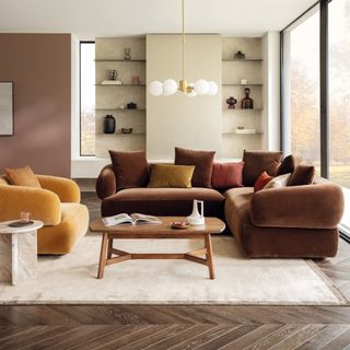 Barker and Stonehouse Blume Corner group in dark brown in a modern living room