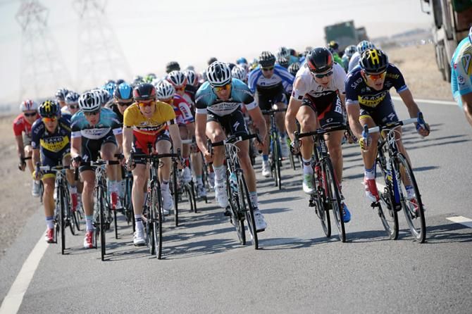 Race leader Brent Bookwalter (BMC) rides near the front and out of trouble.