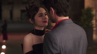 Lily Collins as Emily, Eugenio Franceschini as Marcello in episode 408 of Emily in Paris