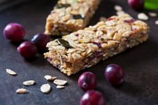 A close-up shot of a healthy cereal bar