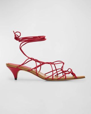 Arden Strappy Caged Ankle-Tie Sandals