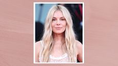 Sienna Miller is pictured with loose, piece-y waves at the Closing Ceremony red carpet during the 81st Venice International Film Festival at Palazzo del Cinema on September 7, 2024 in Venice, Italy/ in a pink template