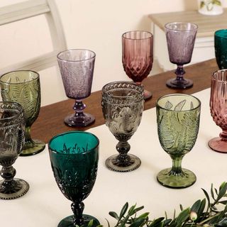 vintage embossed coloured wine glasses