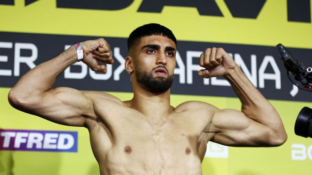 Adam Azim poses for a photo during the BOXXER High Voltage Weigh-In ahead of his Super Lightweight Contest in the Adam Azim vs Ohara Davies live stream