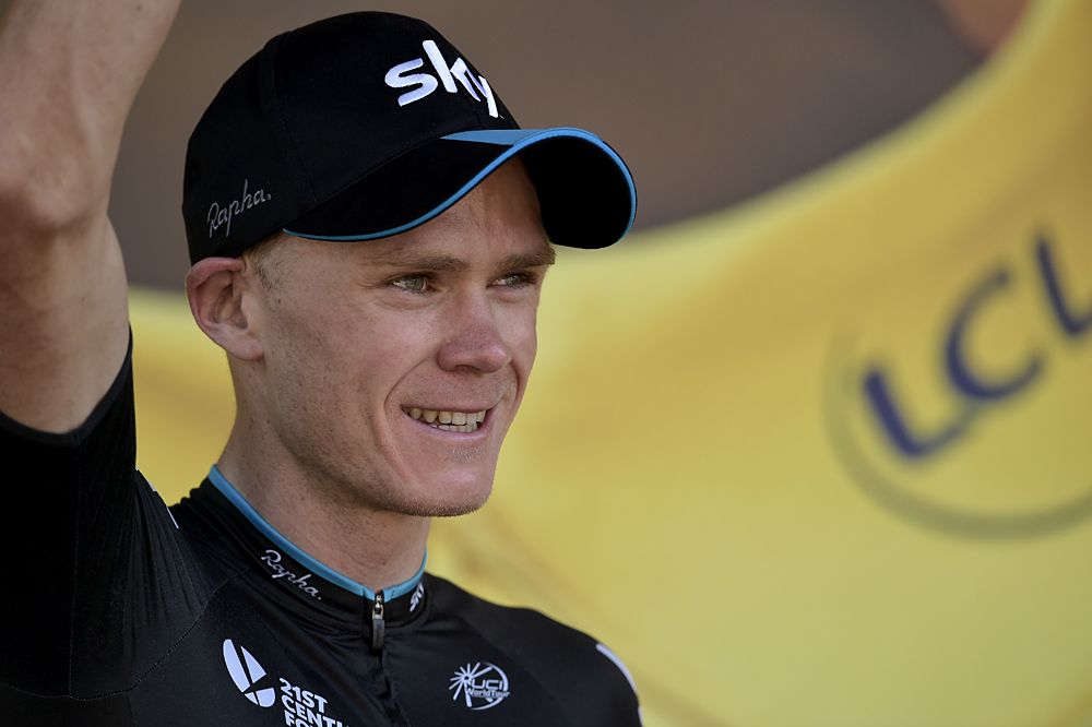 Chris Froome (Team Sky) on the podium after stage 3