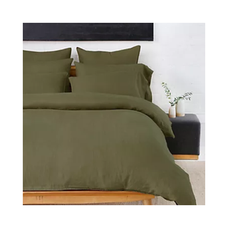 dark green linen bedding set