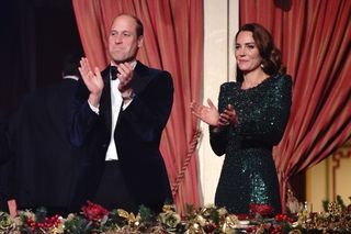 Prince William, Duke of Cambridge and Catherine, Duchess of Cambridge applaud after watching the Royal Variety Performance