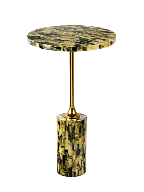 Hedda Pedestal Drink Table With Yellow and Black Mosaic Top