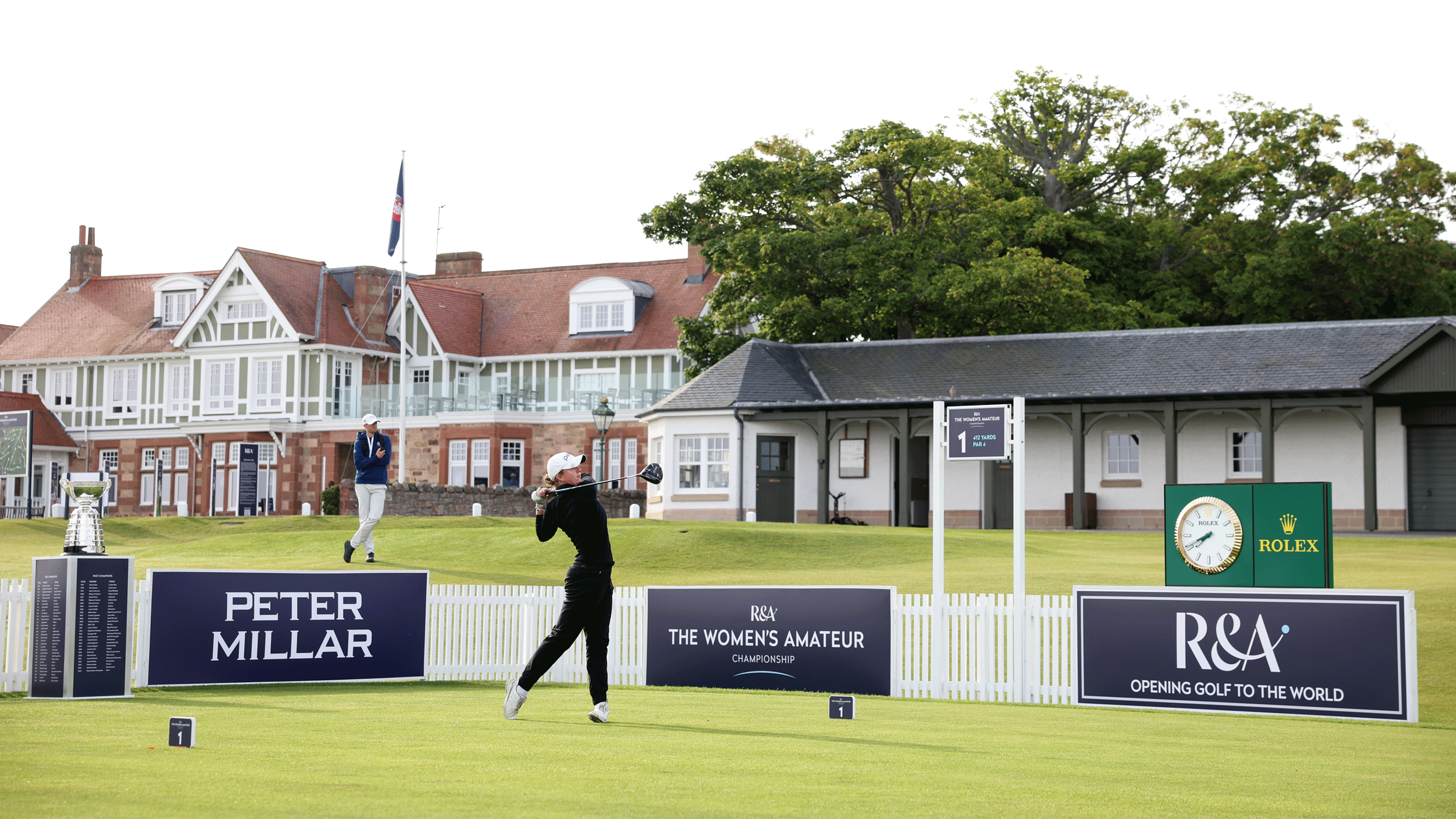 Samantha Olson tees off during day one of the Women's Amateur Championship at Muirfield in Scotland