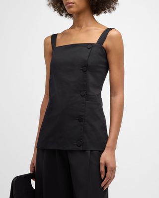 Sleeveless Square-Neck Cotton Gabardine Top