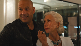 Vin Diesel and Helen Mirren next to each other in F9: The Fast Saga