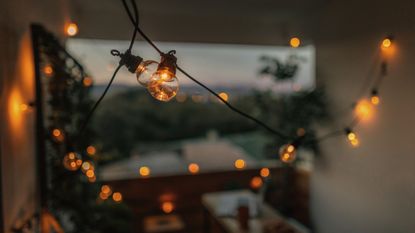 String lights on a balcony 