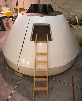 Kansas State University researchers are studying astronaut fitness during an emergency escape using this life-size replica of NASA's Orion space capsule.