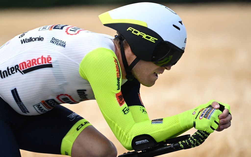 IntermarcheWantyGobert Materiaux teams Belgian rider Jan Bakelantis rides during the fourth stage of the 74th edition of the Criterium du Dauphine individual time trial cycling race 319 km between Montbrison and La Batie dUrfe central eastern France on June 8 2022 Photo by Marco BERTORELLO AFP Photo by MARCO BERTORELLOAFP via Getty Images
