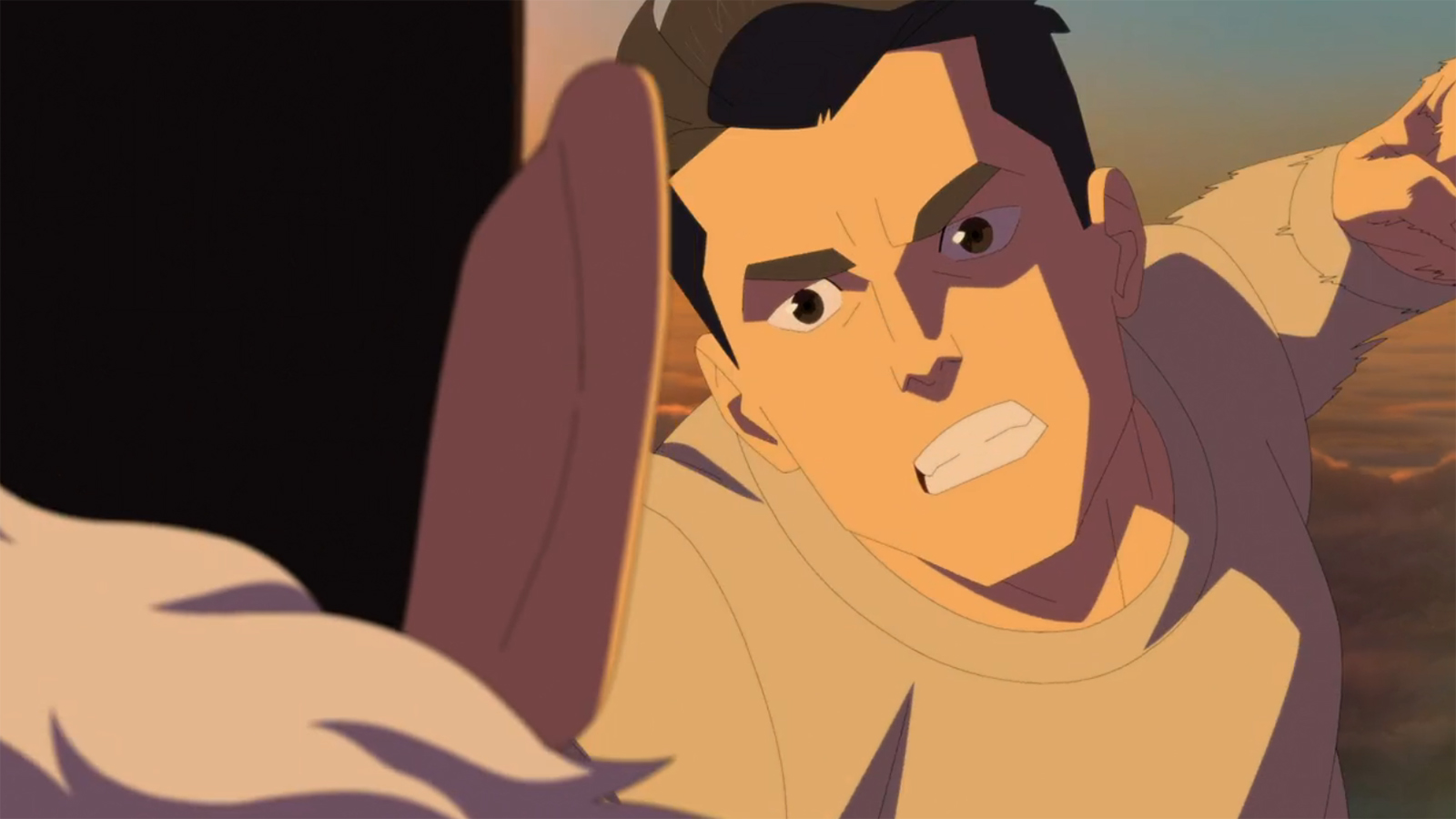 A close up of Mark preparing to punch Thragg in Invincible season 4 episode 8