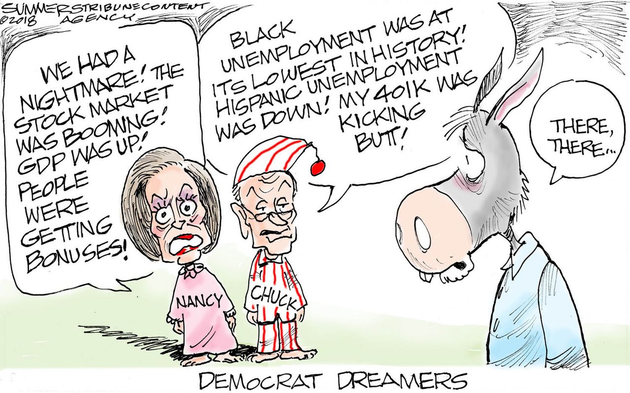 Political cartoon U.S. Democrats Dreamers stock market economy