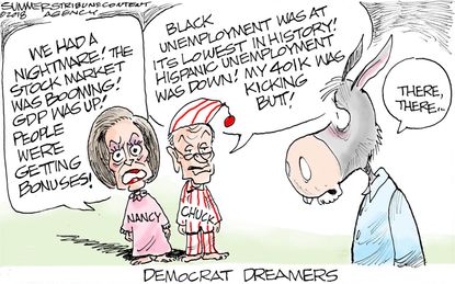 Political cartoon U.S. Democrats Dreamers stock market economy