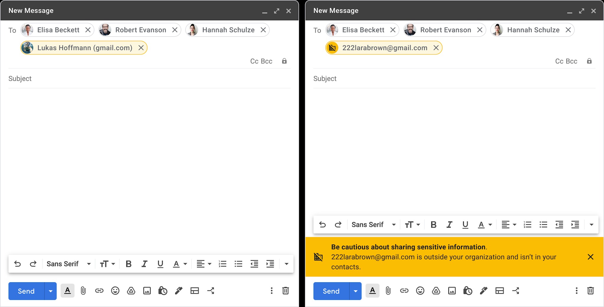 Gmail's visual updates for the recipient field