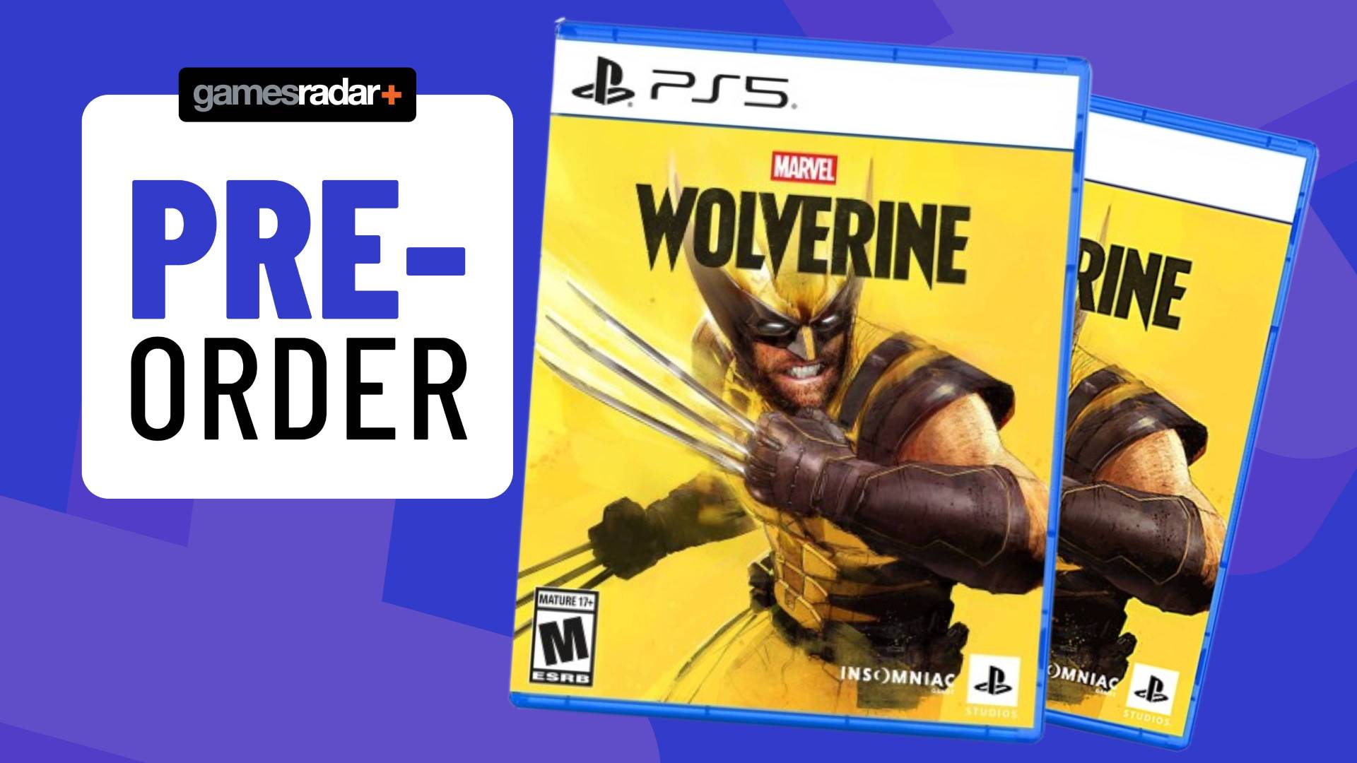 Image of the Marvel's Wolverine PS5 box art on a blue GamesRadar+ background.