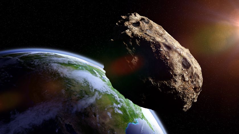 An illustration of an asteroid near Earth.