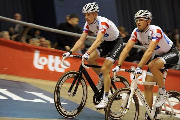 Denmark's Michael Morkov and Alex Rasmussen during the team presentation.