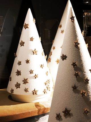 White Christmas trees with gingerbread stars