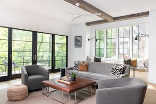 Grey sofa and chairs in a modern living room