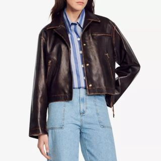 Sandro Jude faded-effect lace-up leather jacket