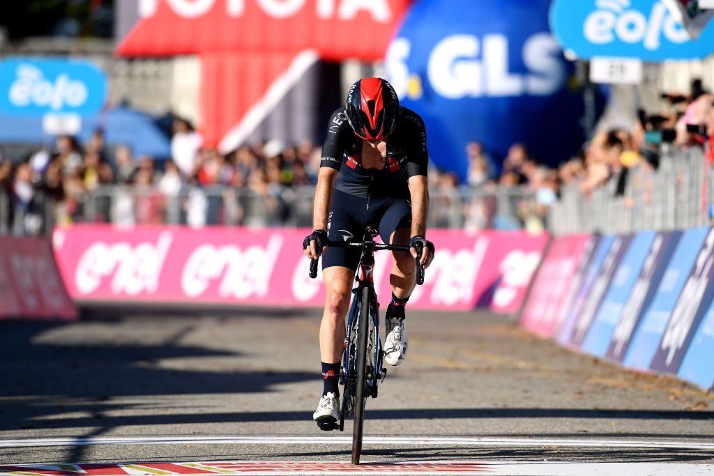MILAN ITALY OCTOBER 06 Adam Yates of United Kingdom and Team INEOS Grenadiers disappointed after crossing the finish line in second place during the 102nd MilanoTorino 2021 a 190km race from Magenta to Torino Superga 669m MilanoTorino on October 06 2021 in Milan Italy Photo by Tim de WaeleGetty Images