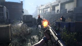 A player firing a gun at a zombie in the new game, Dying Light: The Beast.