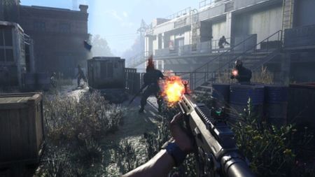 A player firing a gun at a zombie in the new game, Dying Light: The Beast. 