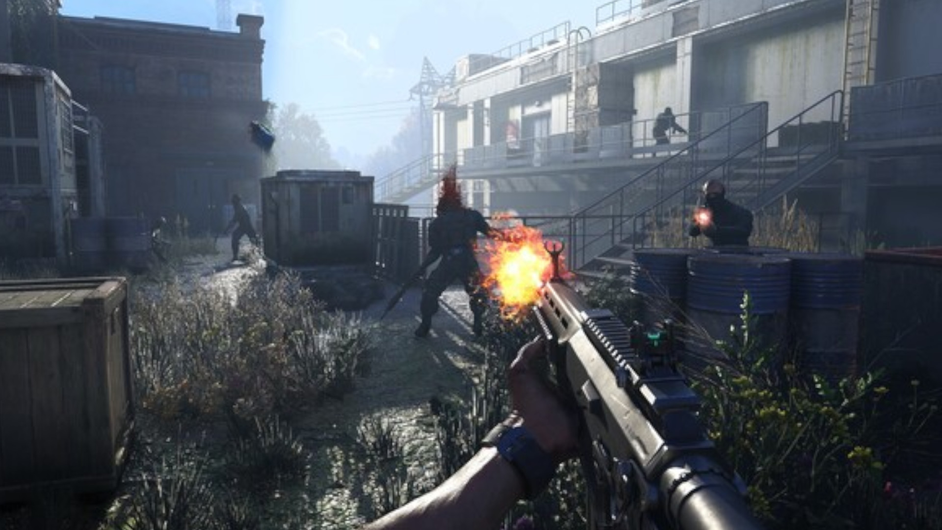 A player fires a gun at a zombie in the new game Dying Light: The Beast.