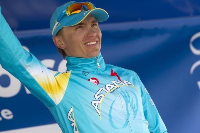 Maxim Iglinskiy (Astana) on the podium after winning stage 4 at the Tour of Belgium