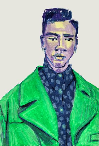 A man with green coat