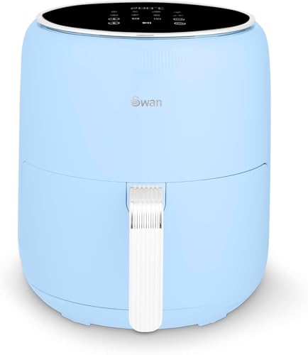 Swan Sd10513blu Retro Digital Air Fryer With Swan Cyclone Technology, 8 Pre-Set Cooking Options, Adjustable Temperature, 4.5l 1500w, Blue