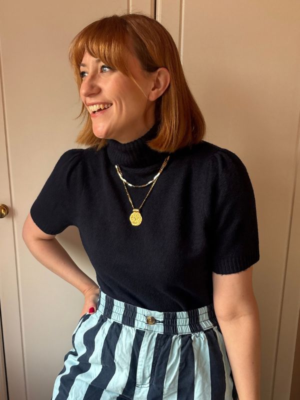 matilda wearing the f&amp;amp;F short sleeve knit jumper