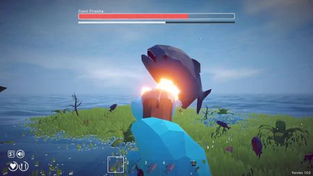 How to Fish Giant Piranha boss fight player firing shotgun at it