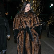 kendall jenner in a brown fur phobe philo coat in aspen