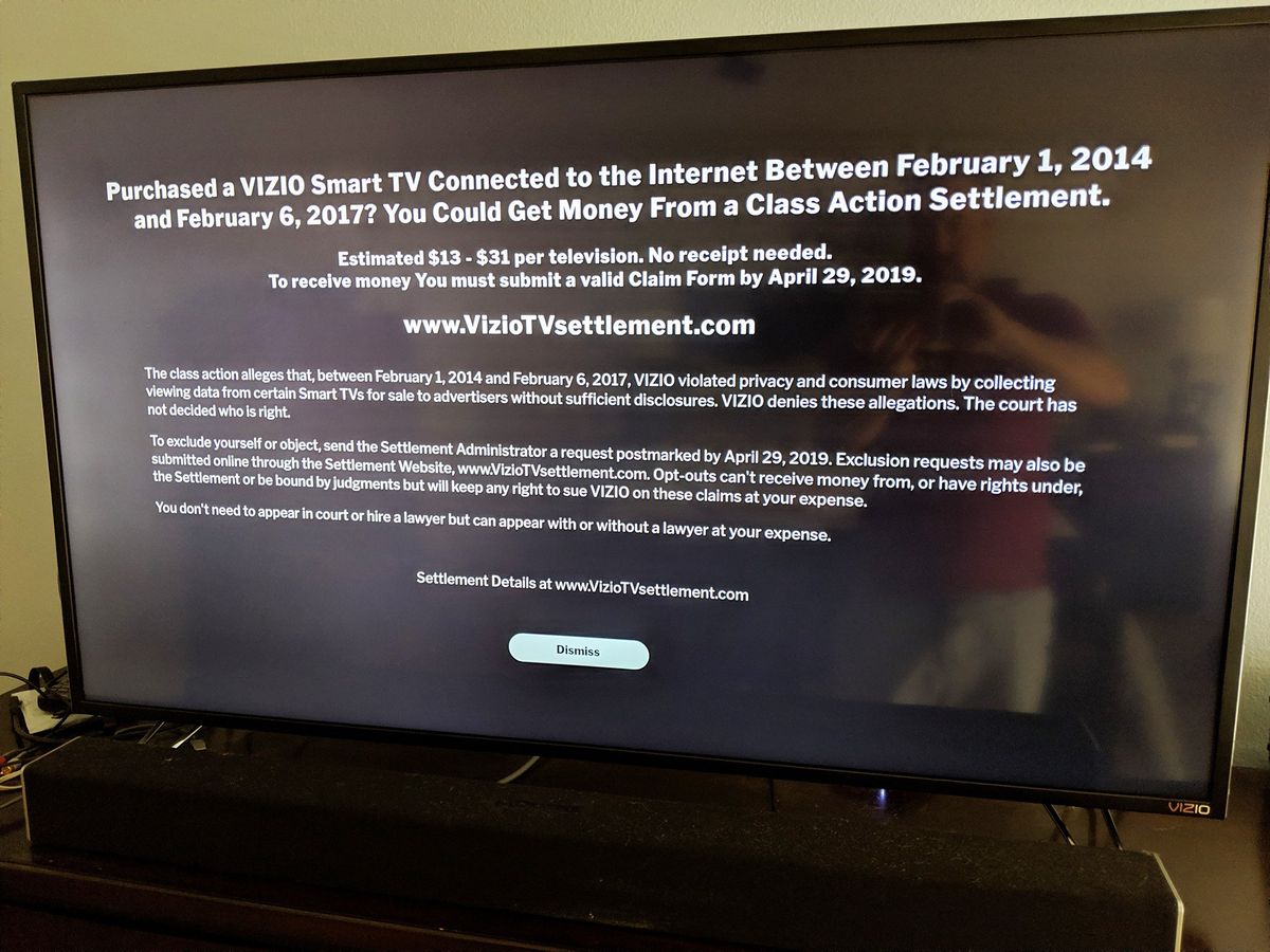 Vizio TVs now displaying info on its spying settlement What to Watch