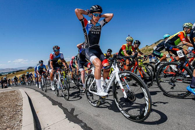 Hagens Berman riders take on ice over the final KOM of stage 1 of the 2019 Tour of Utah
