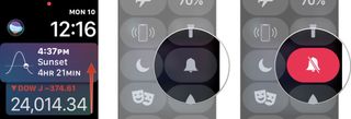 scroll up on watch face, tap the mute button that's symbolized by a bell icon