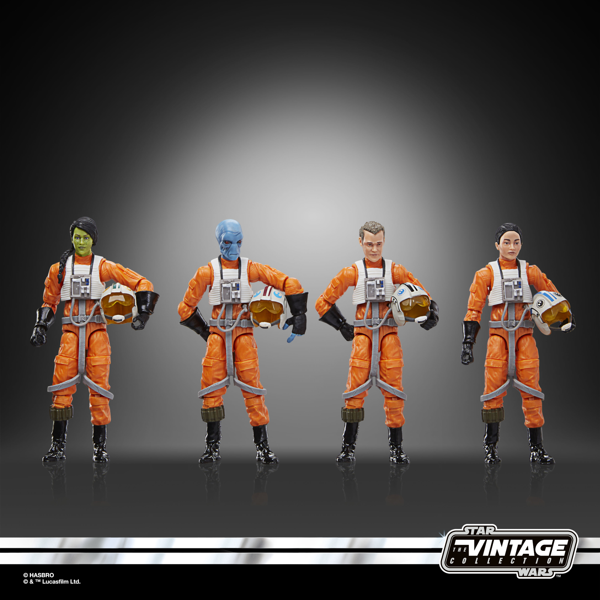 Star Wars The Vintage Collection action figures on a gray background, with a logo along the bottom of the image
