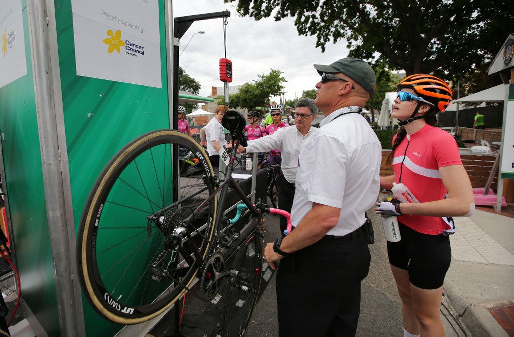 Checking the bike weights before the race