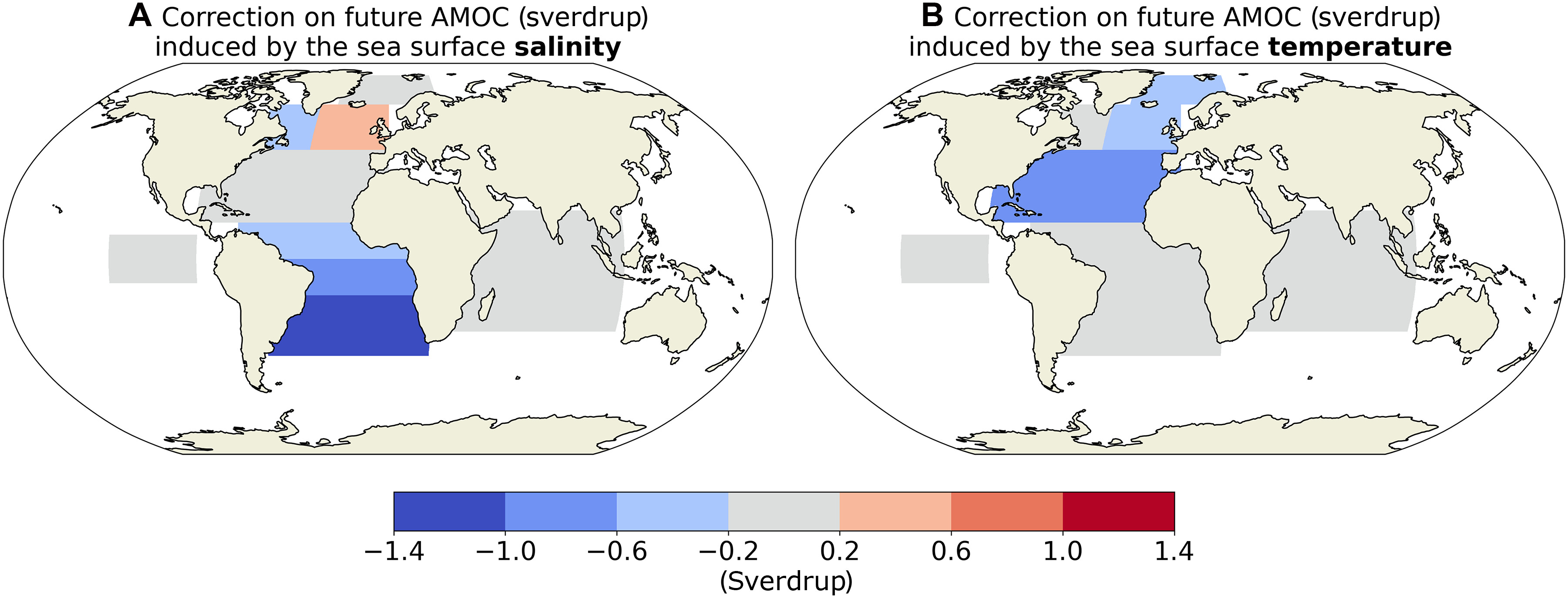 Figure of globe with impact of sea surface temperature and salinity on AMOC predictions