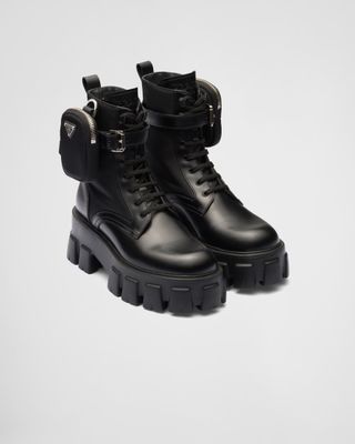 PRADA, Monolith leather and Re-Nylon boots with pouch