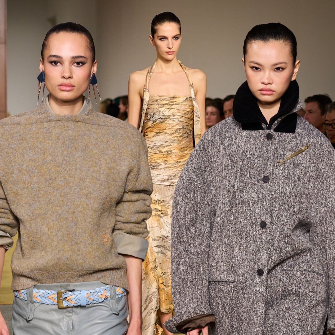 a collage of three tory burch models